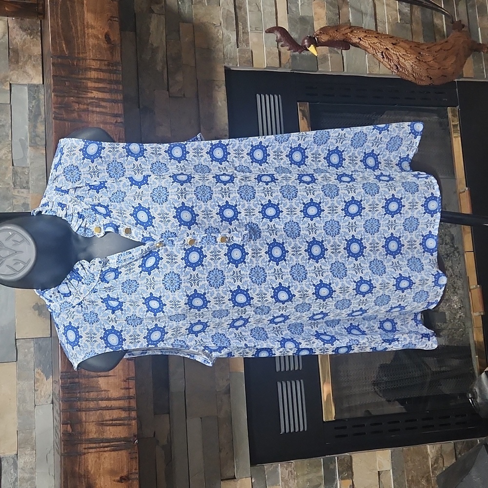 NWT LOFT Tiled Ruffle Mixed Media Shell - Picture 2 of 10